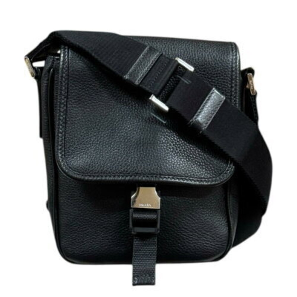 Prada Triangle Logo Shoulder Bag black grained leather